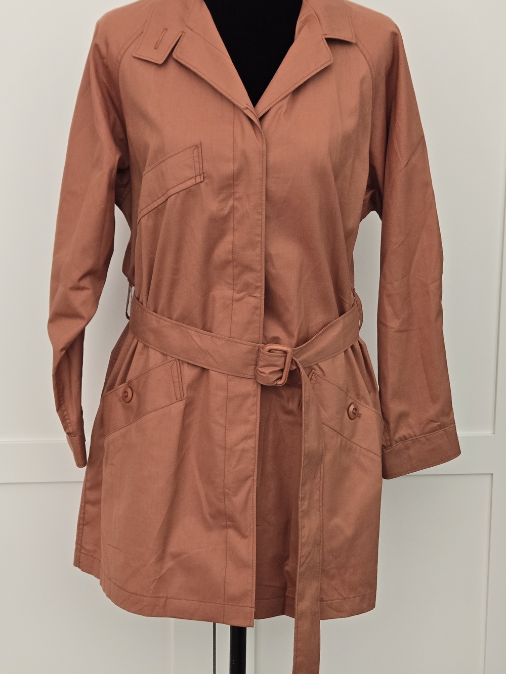 Vintage London Fog Terracotta Rust Belted Trench Utility Jacket Coat Size 7/8 S